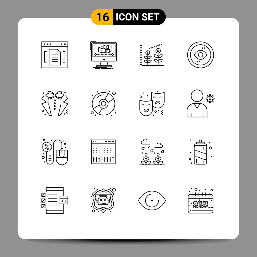 Pictogram Set of 16 Simple Outlines of view interface monitor eye startup Editable Vector Design Elements