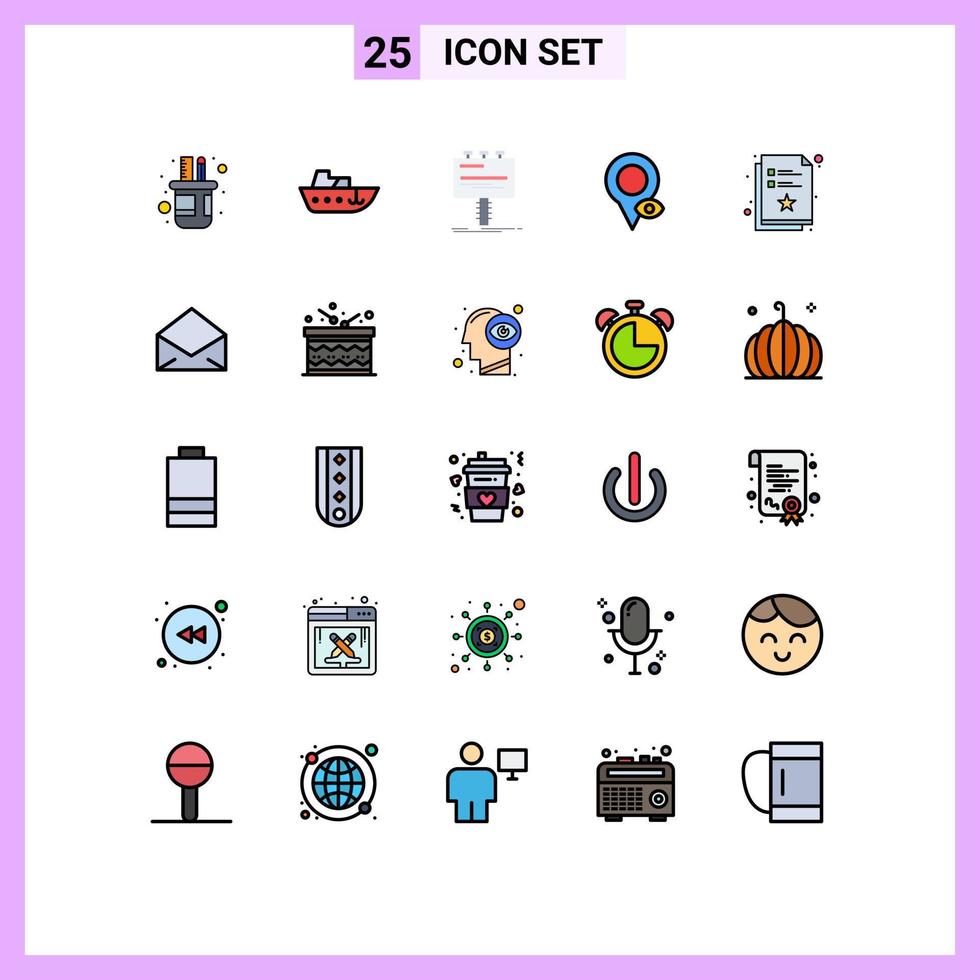 conjunto de pictogramas de 25 colores planos de línea rellena simple de lista de verificación mapa anuncio ubicación promoción elementos de diseño vectorial editables vector