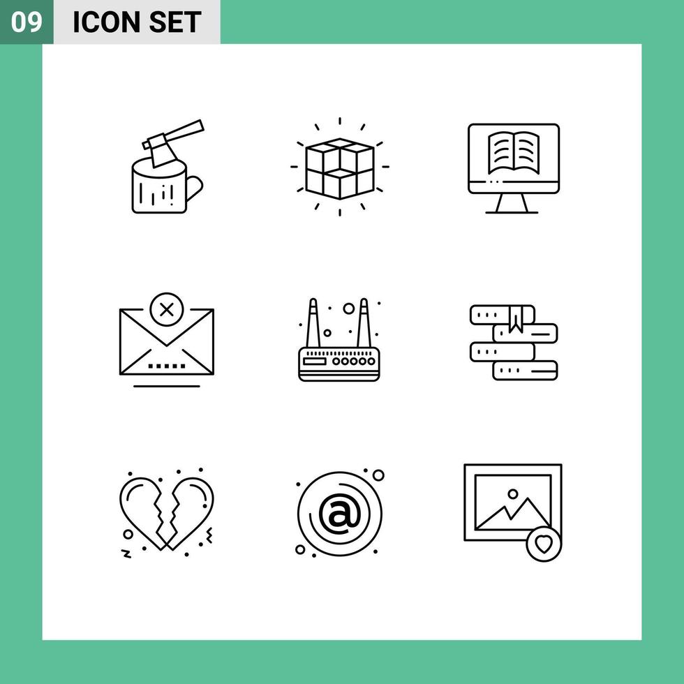 Set of 9 Vector Outlines on Grid for router email cube close block Editable Vector Design Elements