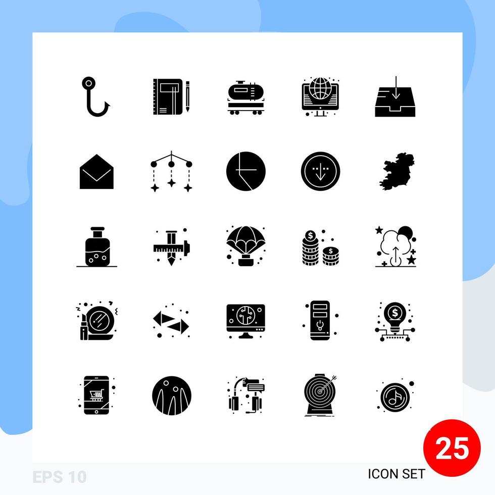Modern Set of 25 Solid Glyphs and symbols such as web hosting pen globe oil Editable Vector Design Elements