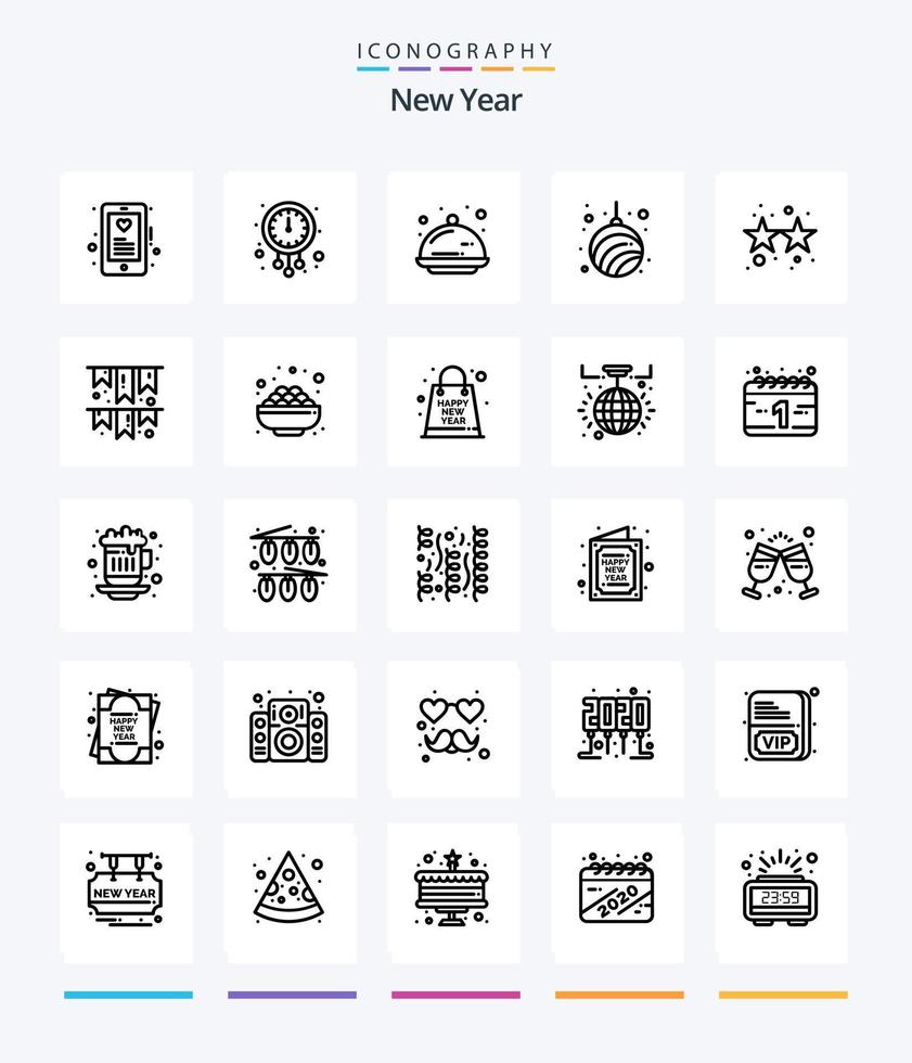Creative New Year 25 OutLine icon pack  Such As new. garland. watch. ball. party vector