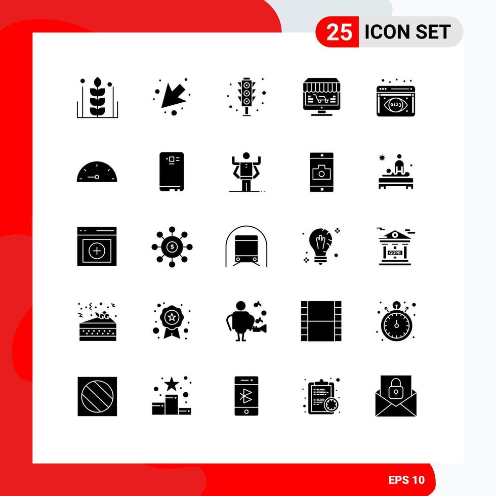 Modern Set of 25 Solid Glyphs and symbols such as analytics monitoring store signal shop monitor Editable Vector Design Elements