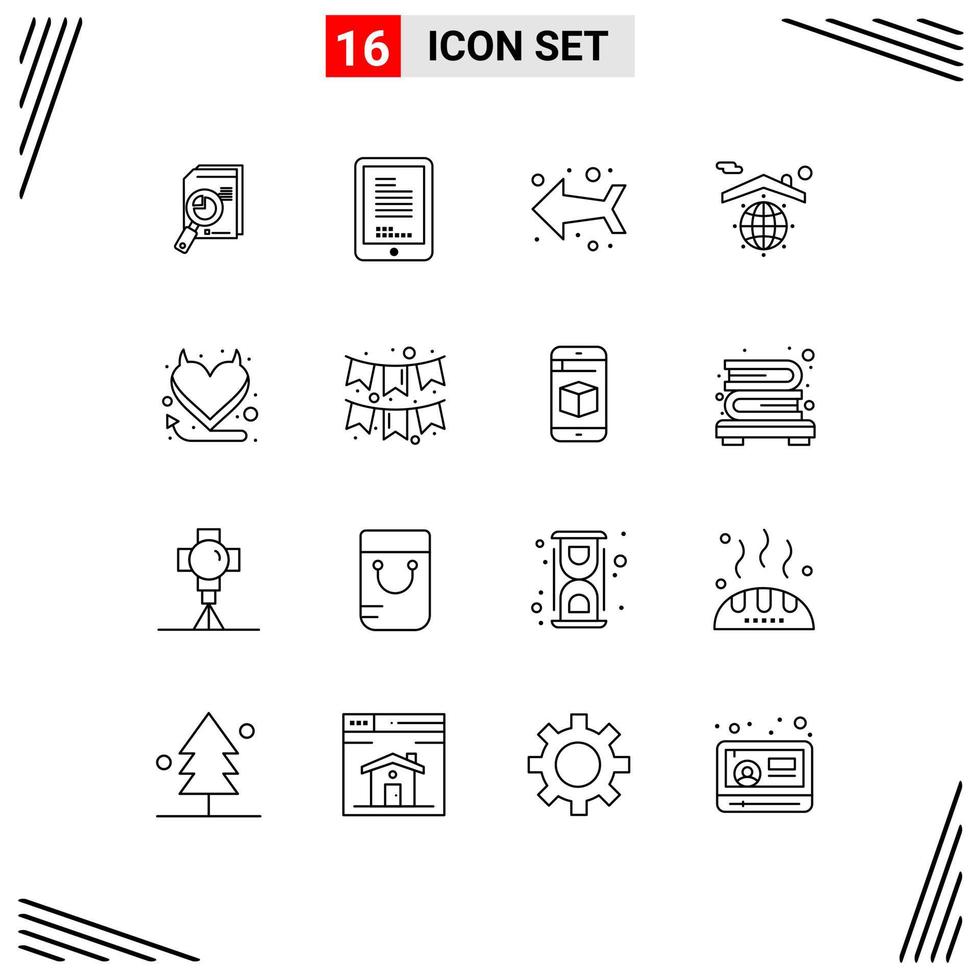 Pictogram Set of 16 Simple Outlines of safe globe coding earth left Editable Vector Design Elements