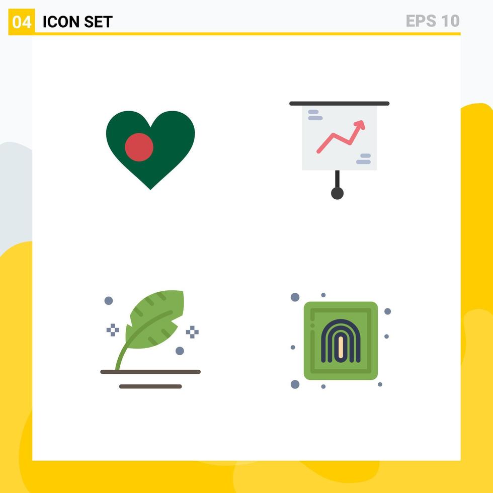 Modern Set of 4 Flat Icons and symbols such as heart presentation country chart ink Editable Vector Design Elements