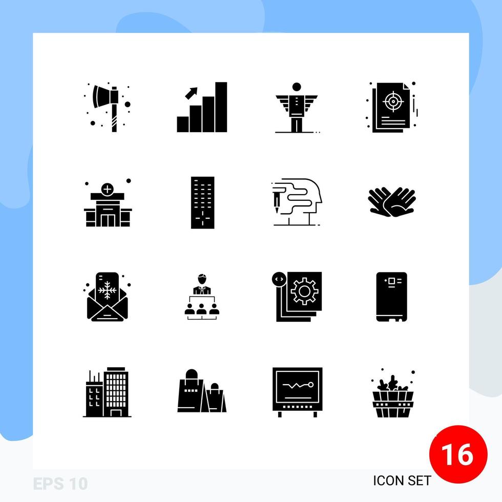 16 Thematic Vector Solid Glyphs and Editable Symbols of target management angel focus investor Editable Vector Design Elements