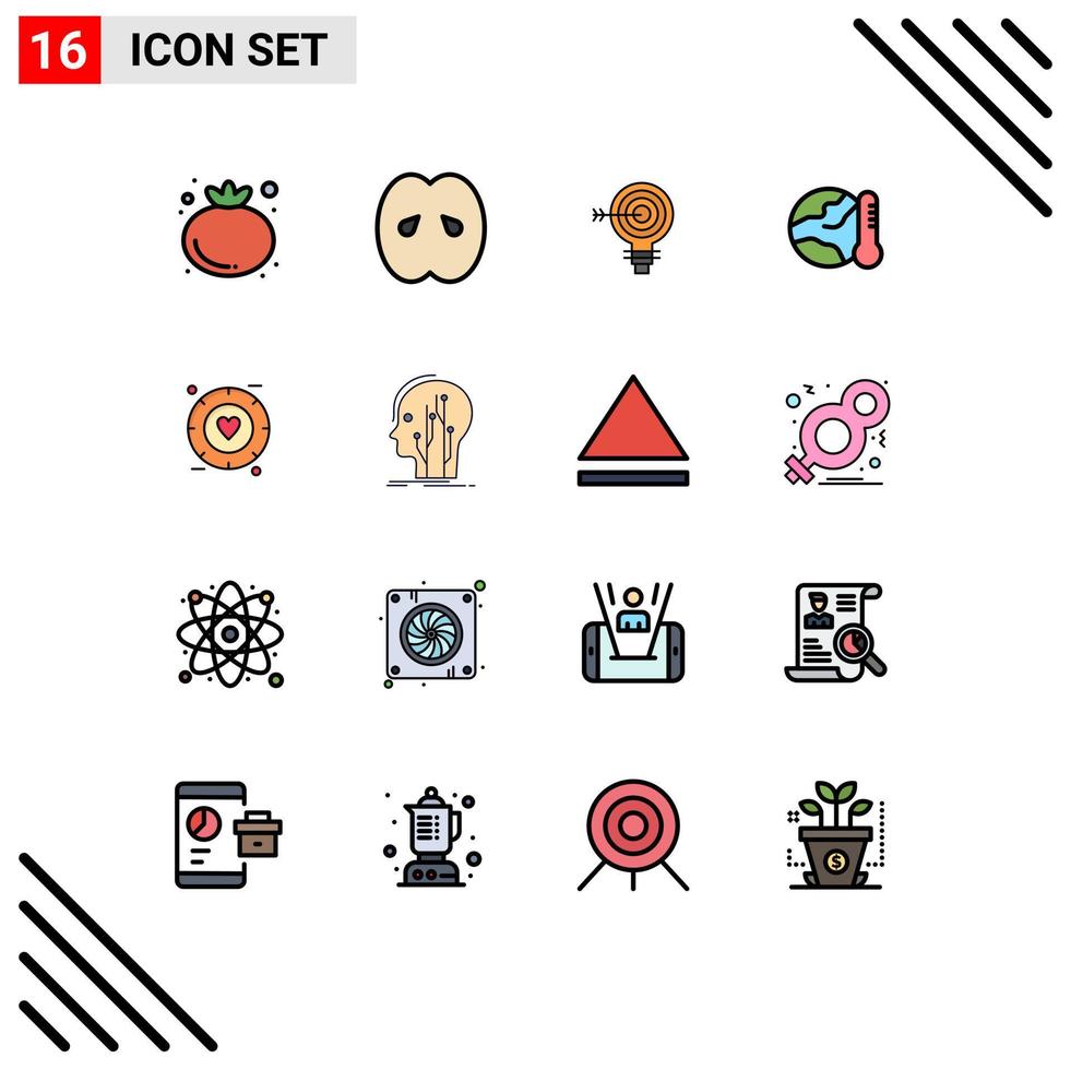 Stock Vector Icon Pack of 16 Line Signs and Symbols for hot environment target earth bulb Editable Creative Vector Design Elements