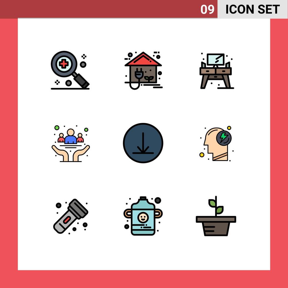 9 User Interface Filledline Flat Color Pack of modern Signs and Symbols of circle day home community awareness Editable Vector Design Elements