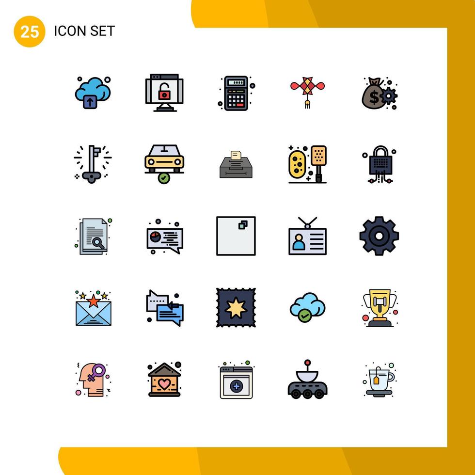 Group of 25 Filled line Flat Colors Signs and Symbols for cash decoration app chinese chineseknot Editable Vector Design Elements