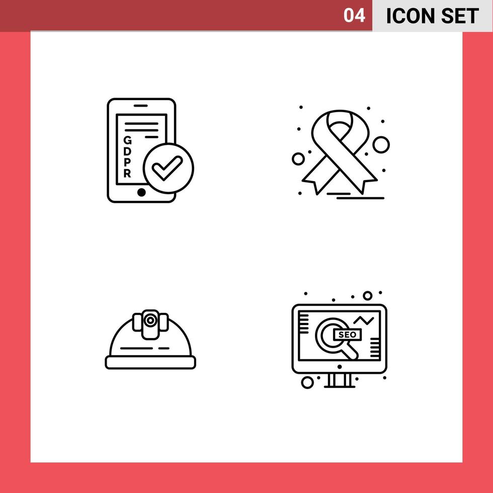 4 colores planos de línea de llenado de vectores temáticos y símbolos editables de gdpr ingeniero seguridad oncología construcción elementos de diseño de vectores editables
