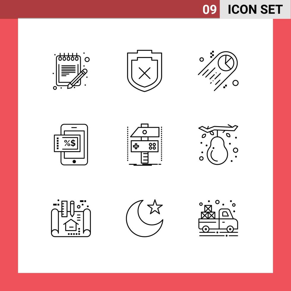 Set of 9 Modern UI Icons Symbols Signs for develop build chart discount mobile Editable Vector Design Elements