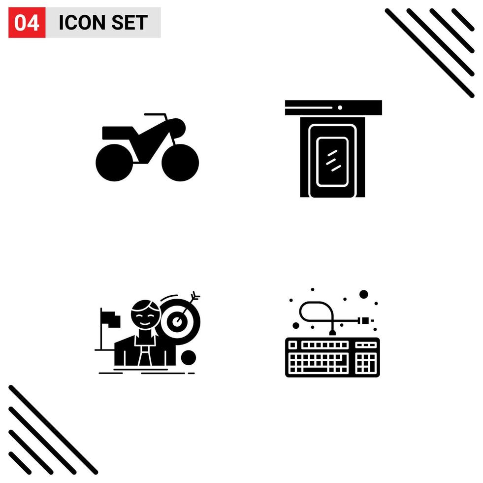 Pack of 4 Modern Solid Glyphs Signs and Symbols for Web Print Media such as motorbike market cloud business computer Editable Vector Design Elements