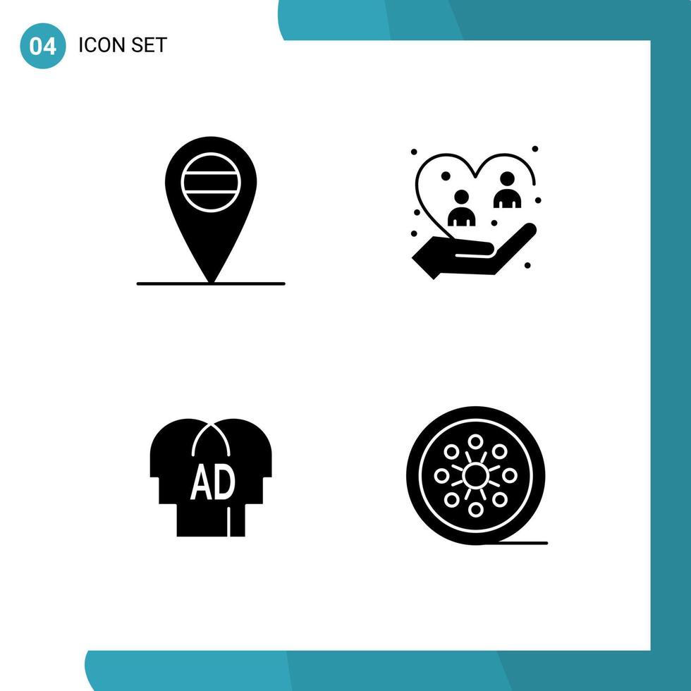 User Interface Pack of 4 Basic Solid Glyphs of placeholder brian human elementary film reel Editable Vector Design Elements