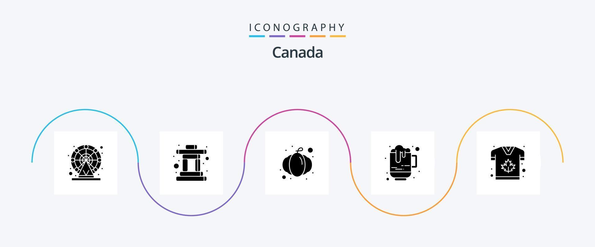 Canada Glyph 5 Icon Pack Including canada. cup. cucurbit. canada. beer vector