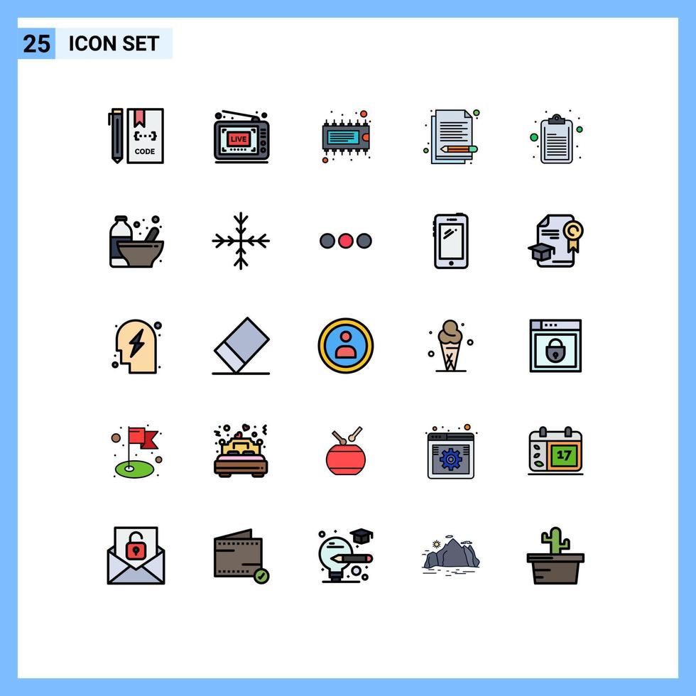 conjunto de 25 iconos modernos de la interfaz de usuario signos de símbolos para la lista de pistas lista de compras elementos de diseño de vectores editables ic memo de video