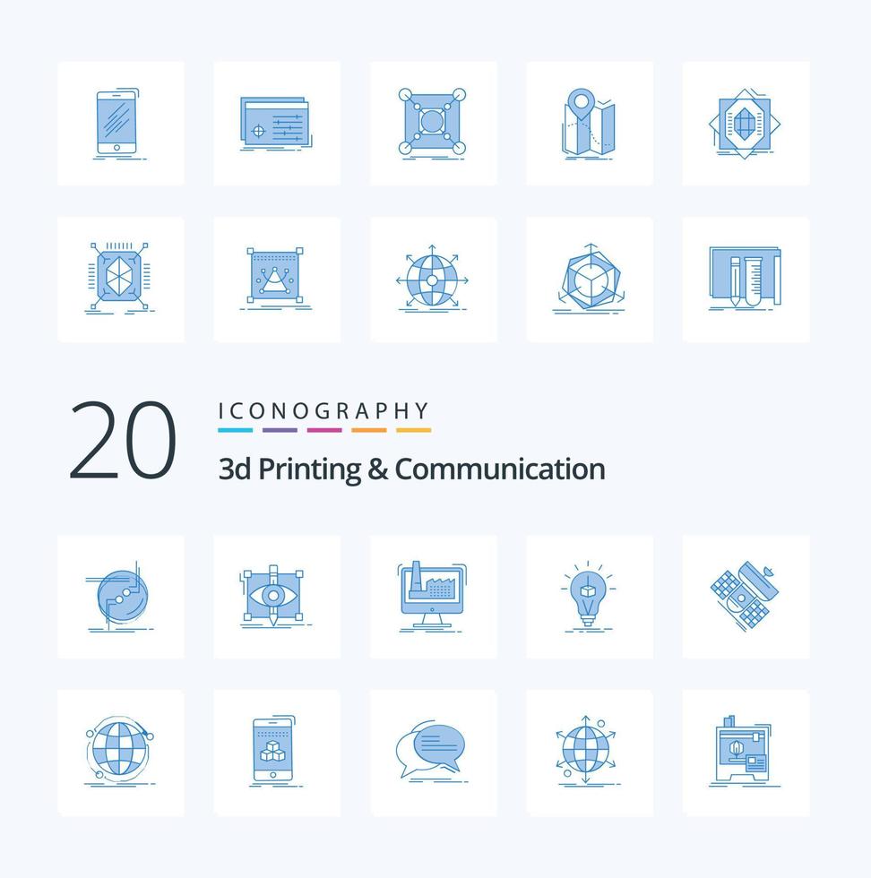 20 3d Printing And Communication Blue Color icon Pack like cube idea sketching product manufacturing vector