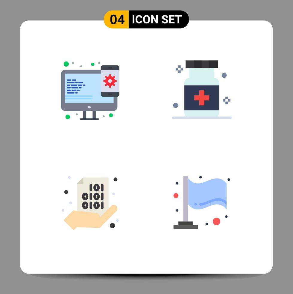 conjunto moderno de 4 iconos planos pictograma de código de diseño diseño web hospital compartir elementos de diseño vectorial editables vector