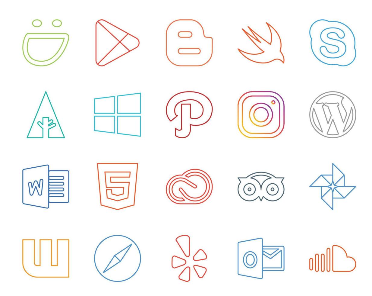 20 Social Media Icon Pack Including adobe creative cloud windows html cms vector