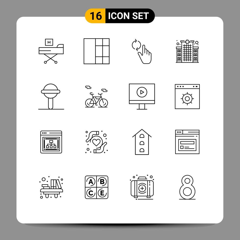 conjunto de 16 iconos de ui modernos símbolos signos para clínica de cuidado de manos de bebé sonido elementos de diseño de vector editables