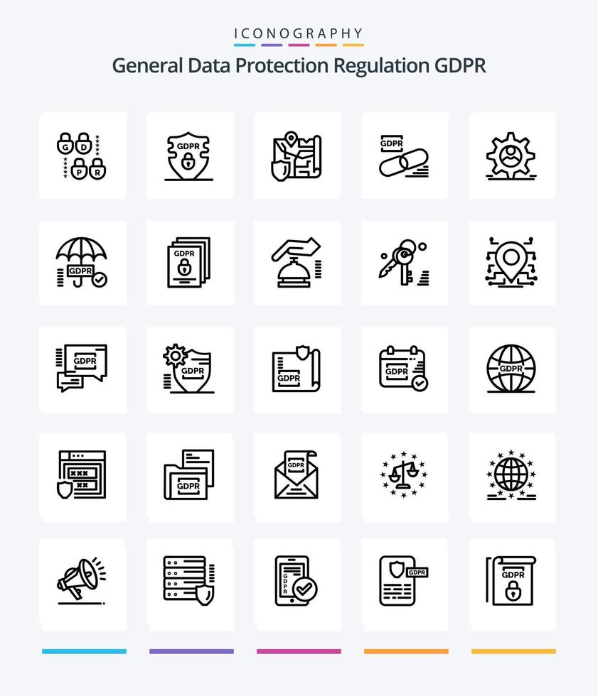 paquete de iconos de contorno creativo gdpr 25 como candado. clip seguridad. . localización vector