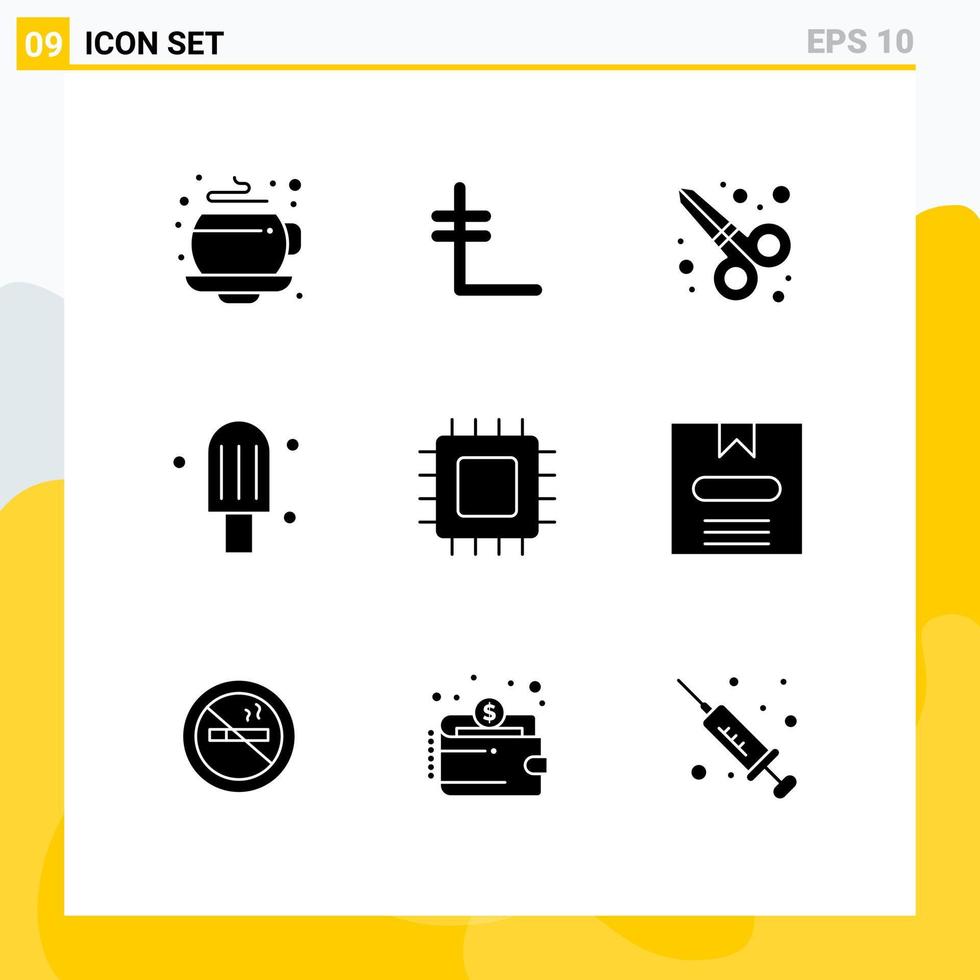 Universal Icon Symbols Group of 9 Modern Solid Glyphs of hardware devices scissor tool computers ice Editable Vector Design Elements