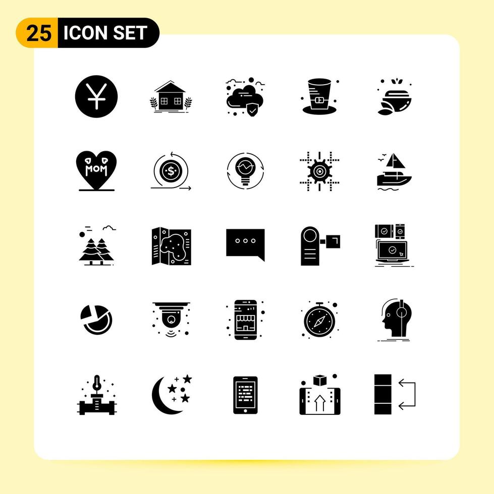Group of 25 Solid Glyphs Signs and Symbols for spa salt cloud canada detective Editable Vector Design Elements
