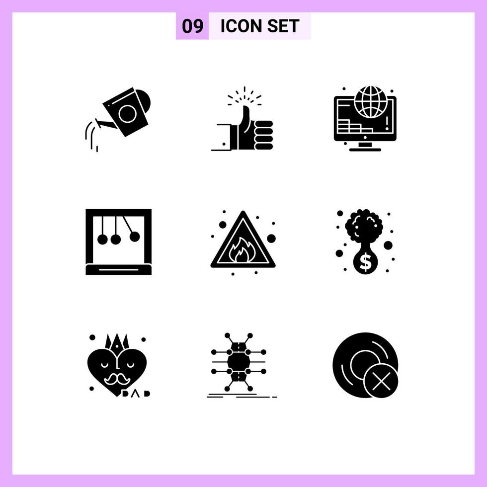 9 Thematic Vector Solid Glyphs and Editable Symbols of alert cradle review calm payment Editable Vector Design Elements