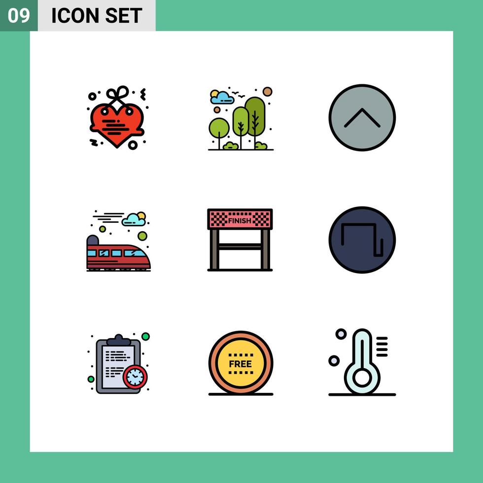 Universal Icon Symbols Group of 9 Modern Filledline Flat Colors of line train tree suburban multimedia Editable Vector Design Elements