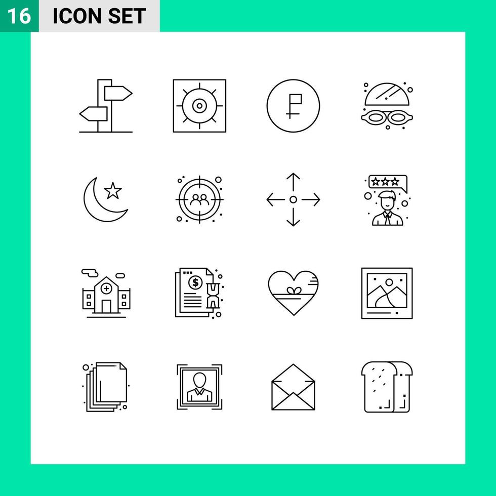 16 Outline concept for Websites Mobile and Apps star moon coin park goggles Editable Vector Design Elements
