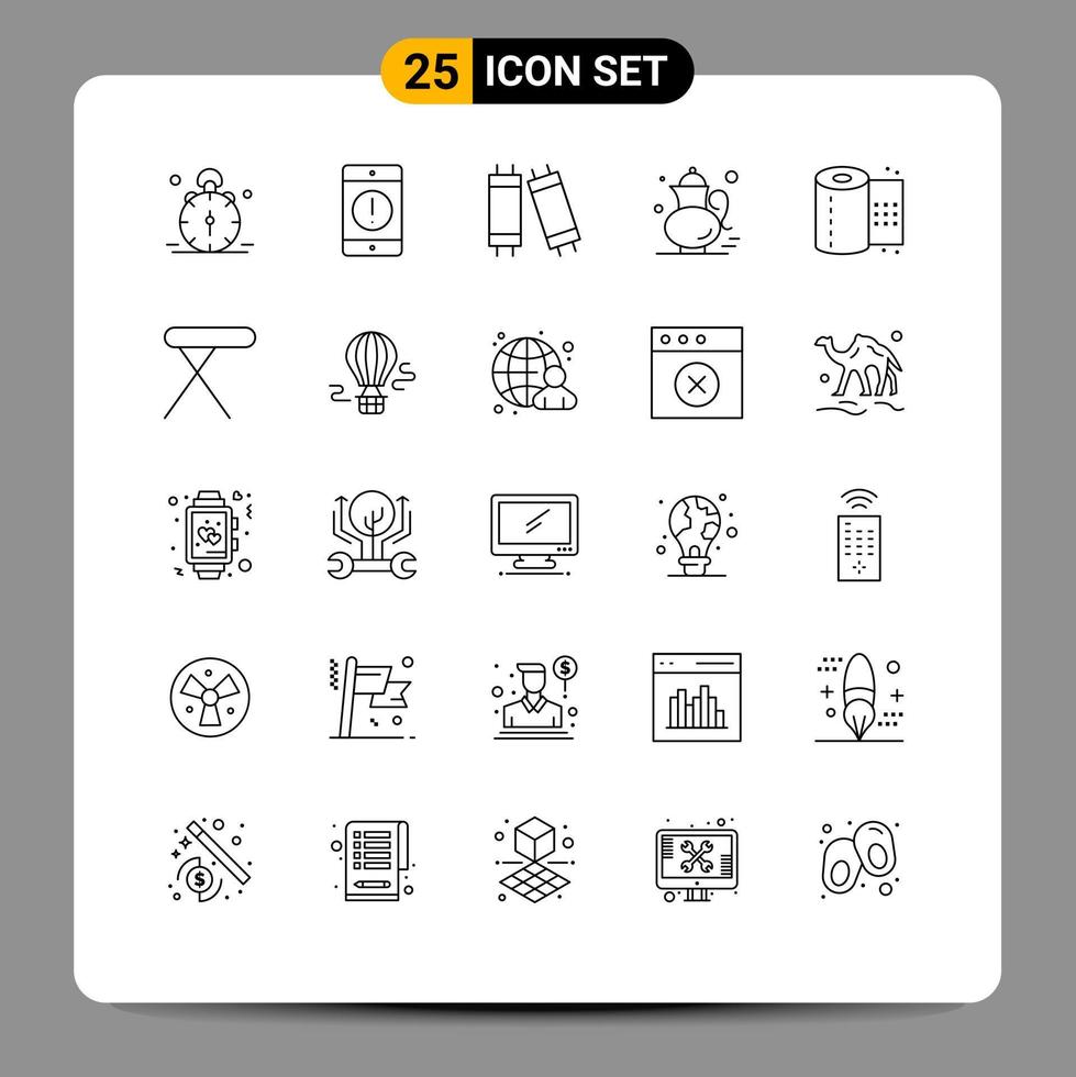 Pictogram Set of 25 Simple Lines of drink qehwa error pot light Editable Vector Design Elements