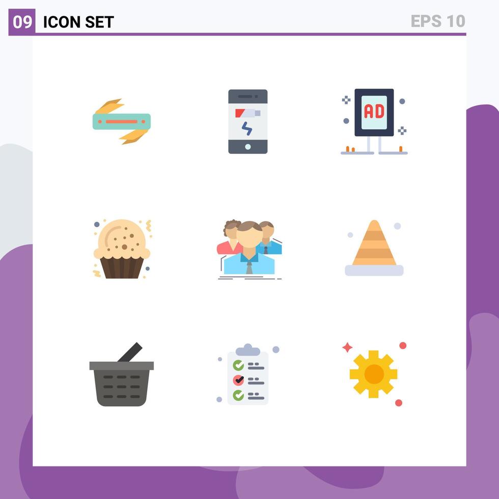Mobile Interface Flat Color Set of 9 Pictograms of multiplayer sugar advertising cookie commercial Editable Vector Design Elements