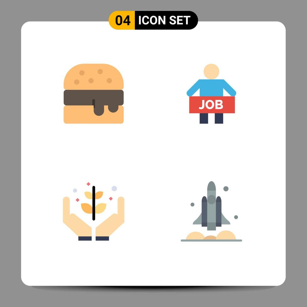 Set of 4 Commercial Flat Icons pack for fast food garden man worker nature Editable Vector Design Elements