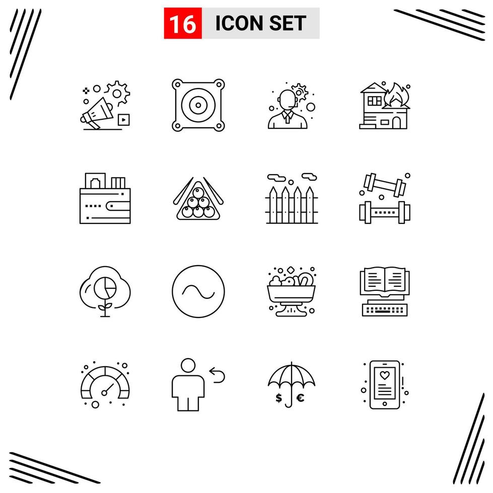 conjunto moderno de 16 esquemas pictograma de tarjeta de dinero servicio al cliente casa quema elementos de diseño vectorial editables vector