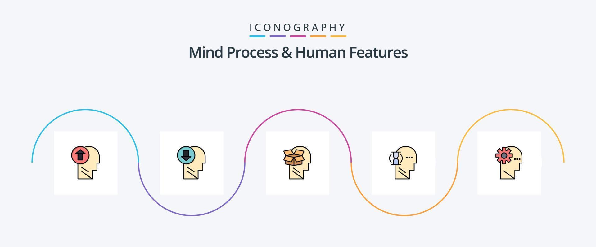 Mind Process And Human Features Line Filled Flat 5 Icon Pack Including glass. male. human. user. unbox vector