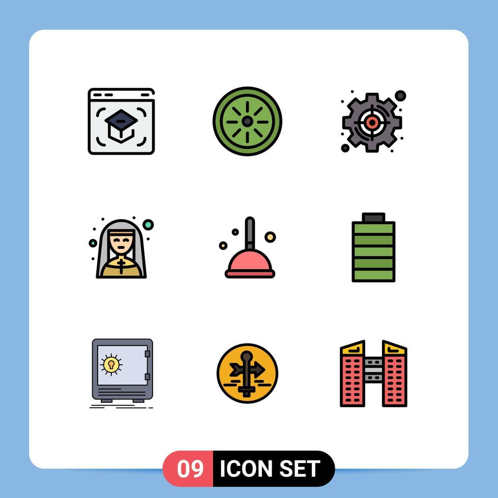 9 Thematic Vector Filledline Flat Colors and Editable Symbols of profession mother superior goal female target Editable Vector Design Elements