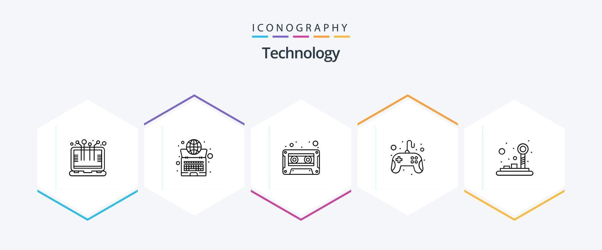 Technology 25 Line icon pack including control. game. laptop. controller. tape vector