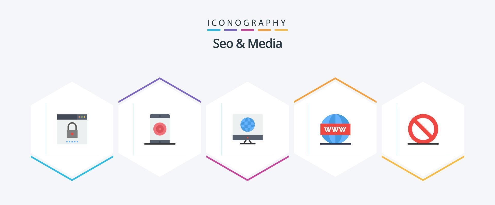 Seo and Media 25 Flat icon pack including seo. media. optimization. engine. news vector