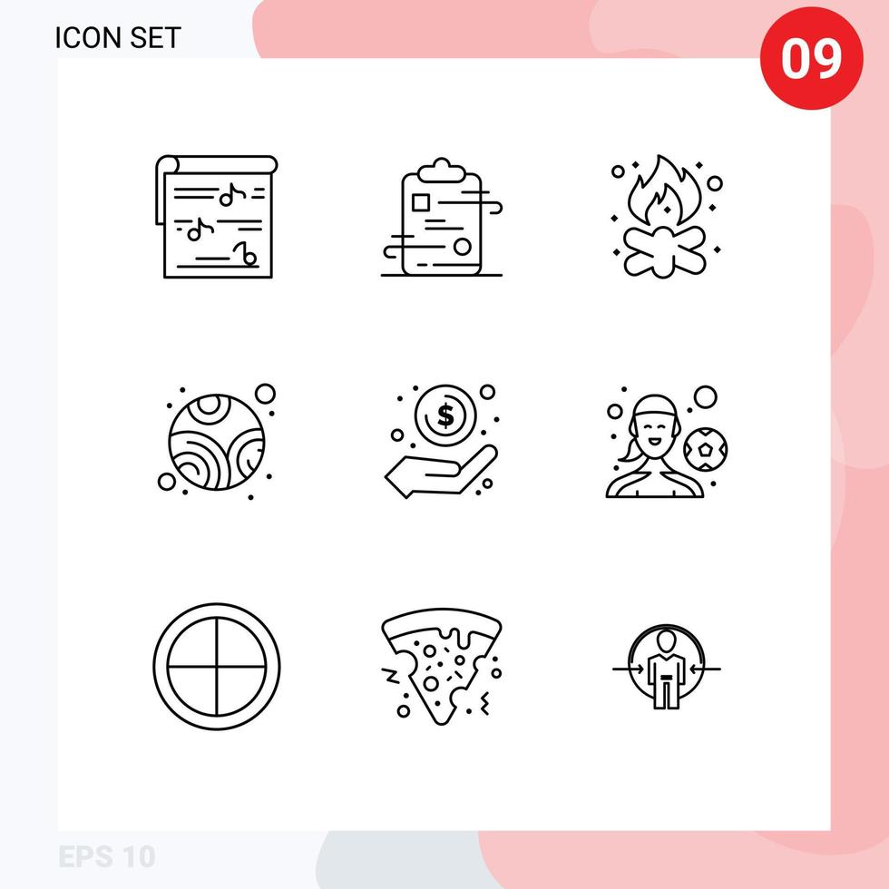 9 Outline concept for Websites Mobile and Apps space neptune paper fire camp Editable Vector Design Elements