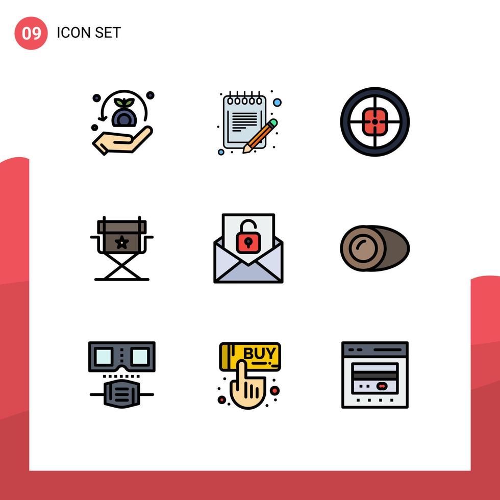 paquete de iconos de vector de stock de 9 signos y símbolos de línea para comunicación hoja de cine silla soldado elementos de diseño de vector editables