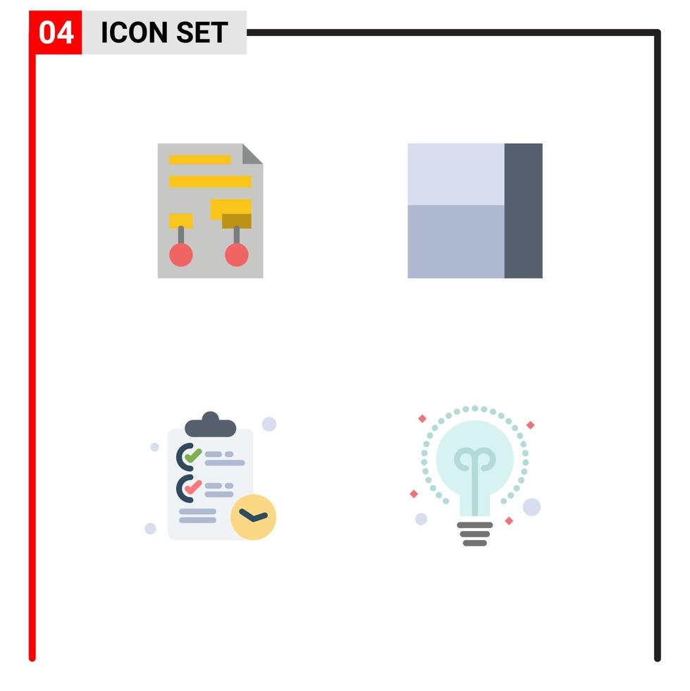 Set of 4 Vector Flat Icons on Grid for graph tasks wireframe layout bulb Editable Vector Design Elements