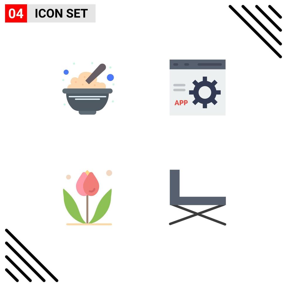 User Interface Pack of 4 Basic Flat Icons of bowl programming oats coding floral Editable Vector Design Elements