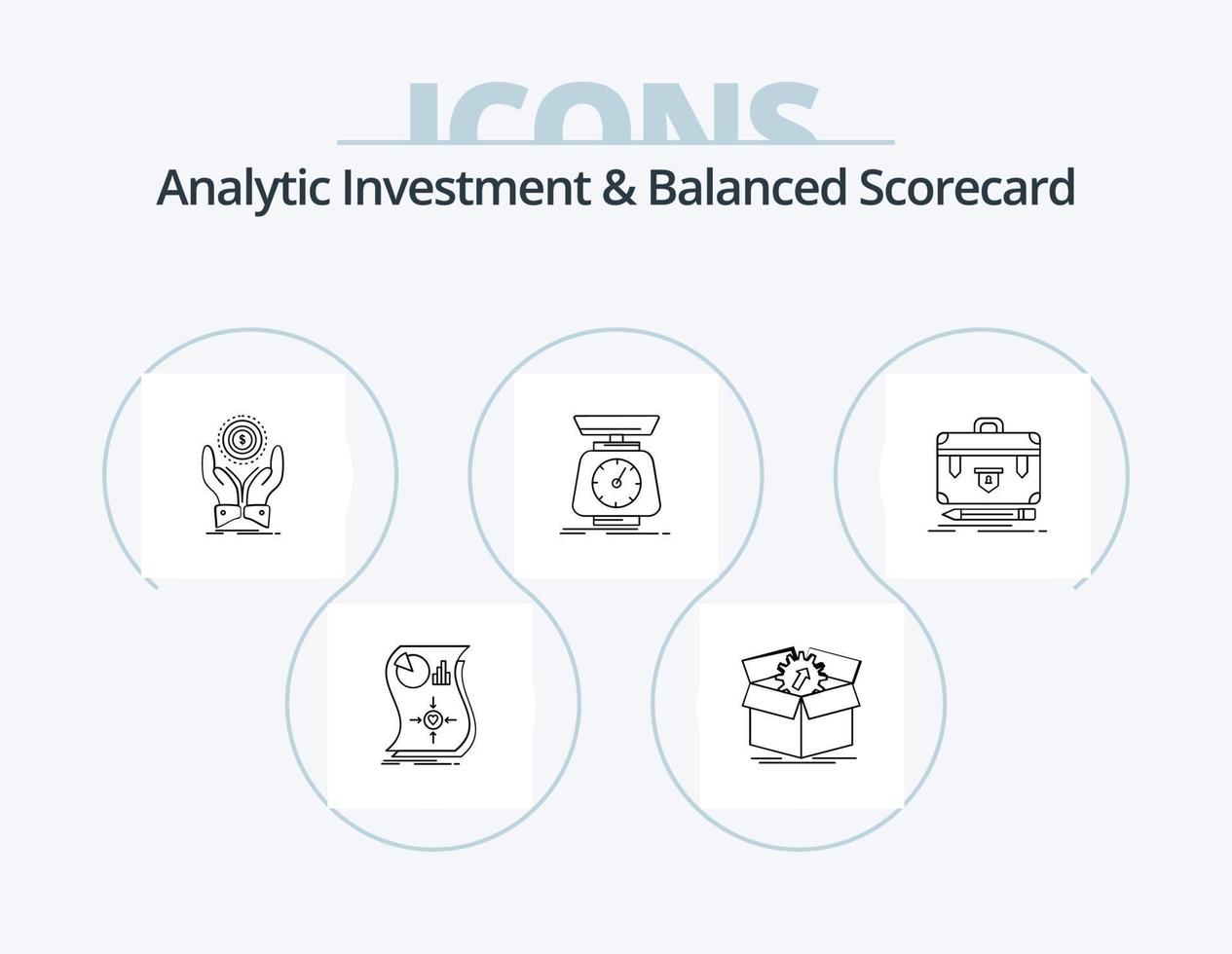 Analytic Investment And Balanced Scorecard Line Icon Pack 5 Icon Design. relationship. estimation. progress. website. fundraising vector