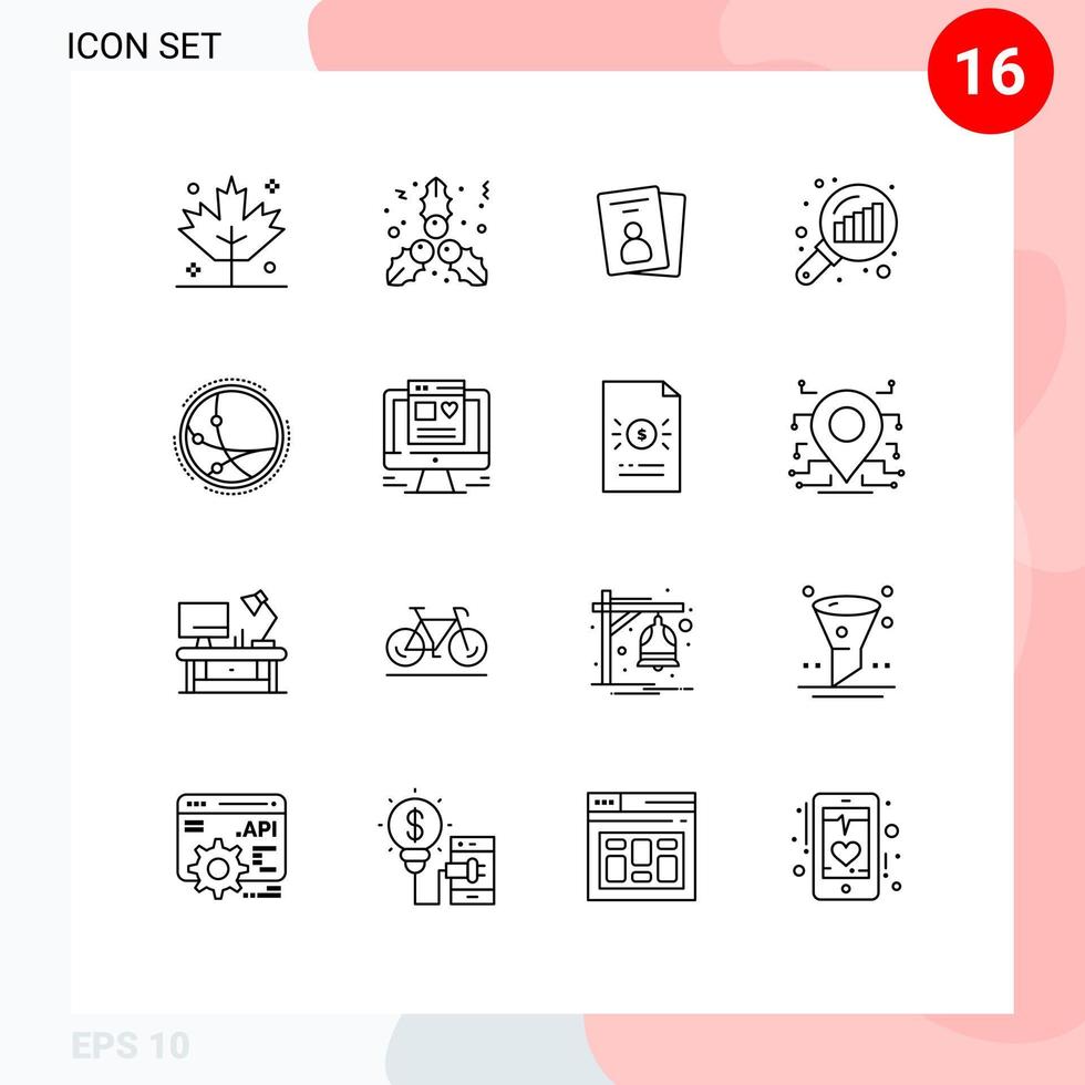 16 Creative Icons Modern Signs and Symbols of internet communication id card worldwide graph magnifying Editable Vector Design Elements