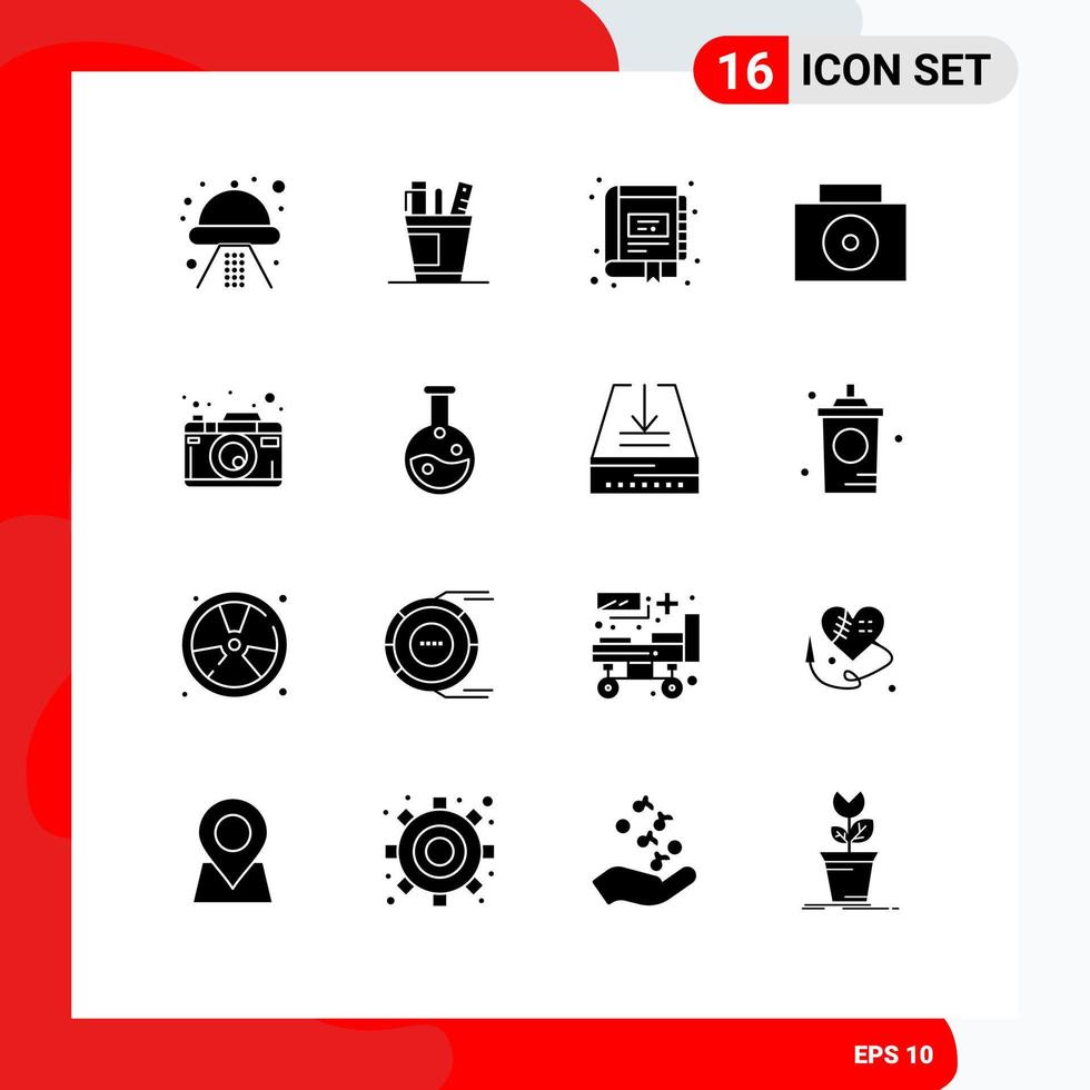 Pictogram Set of 16 Simple Solid Glyphs of suitcase notebook supplies marketing digital Editable Vector Design Elements