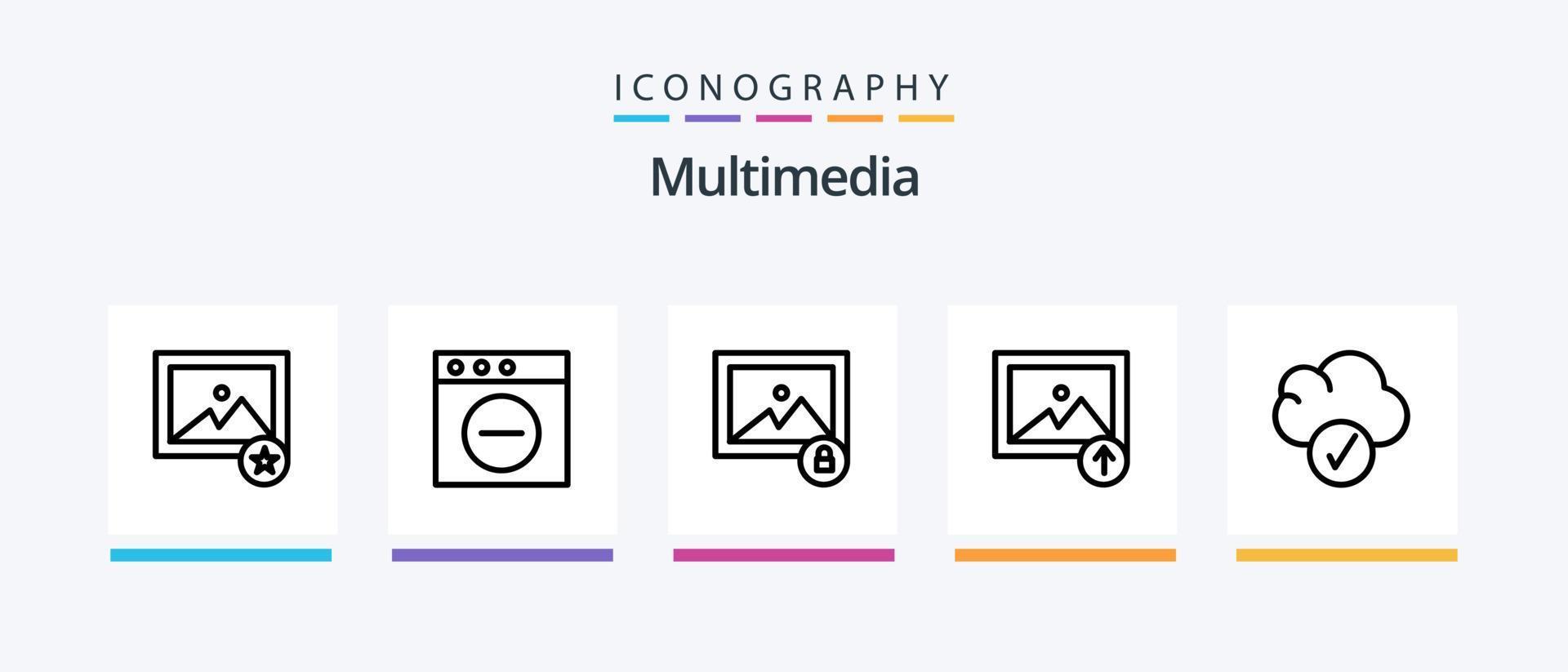 Multimedia Line 5 Icon Pack Including . photo. image. image. selected. Creative Icons Design vector