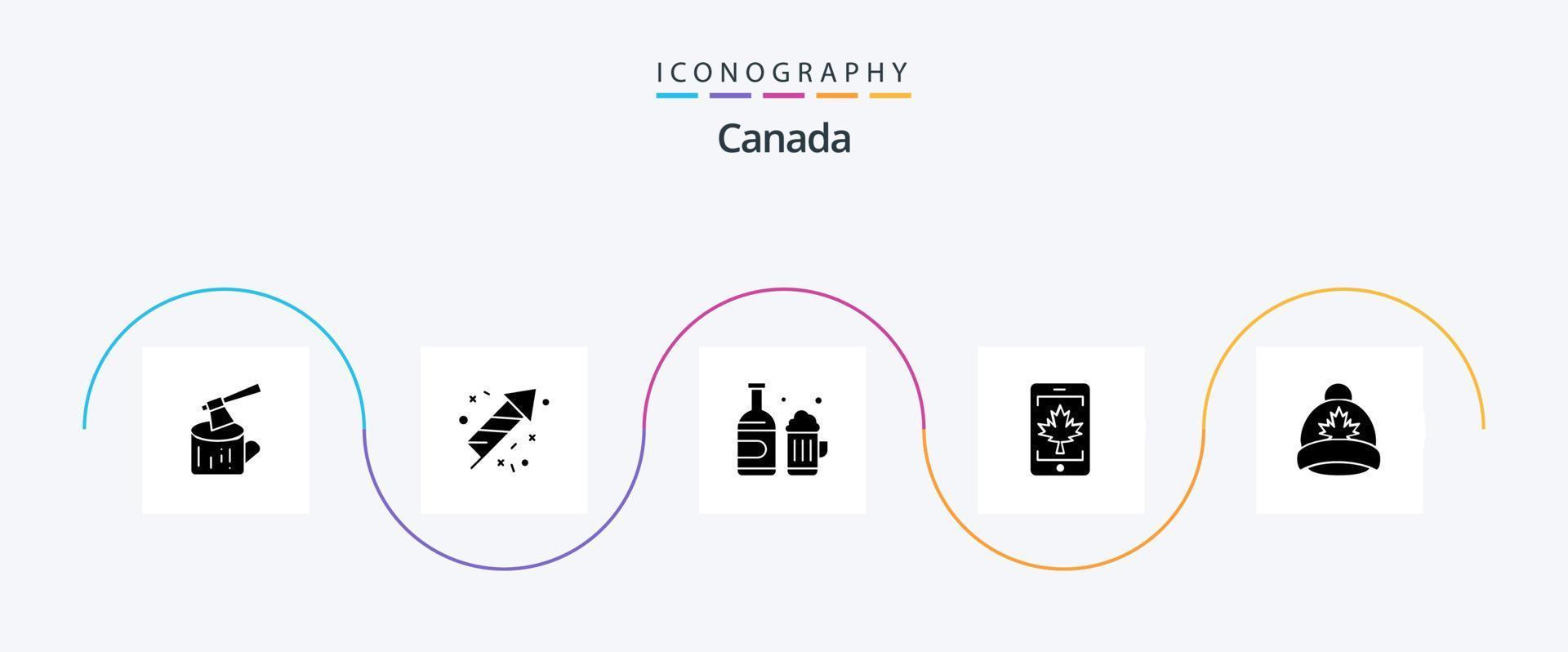 Canada Glyph 5 Icon Pack Including cap. leaf. bottle. canada. mobile vector