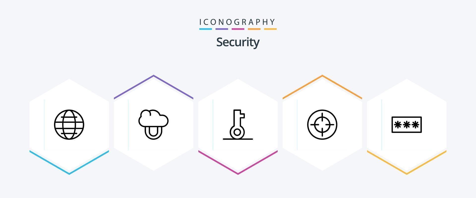 Security 25 Line icon pack including passkey. code. lock. target. focus vector