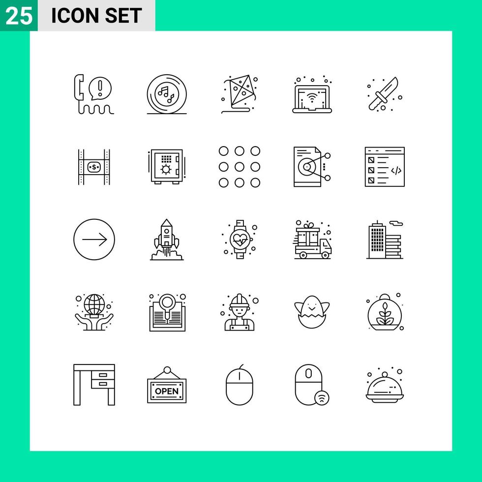 25 Universal Lines Set for Web and Mobile Applications knife camping player wifi hobby Editable Vector Design Elements