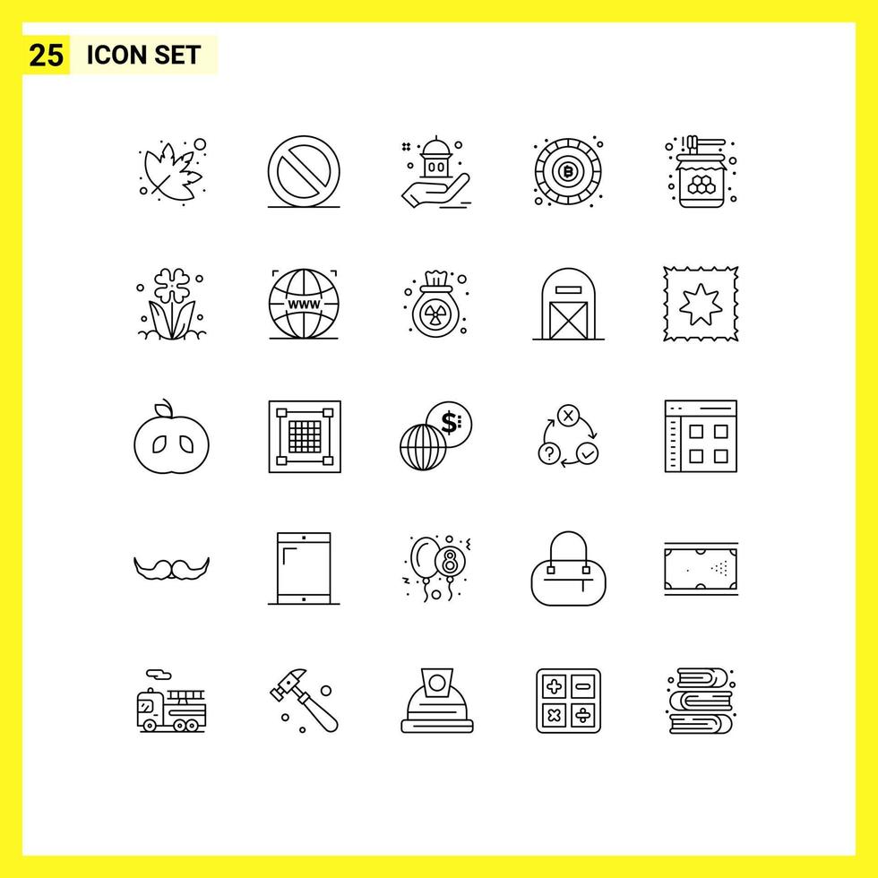 25 Universal Line Signs Symbols of jar food help bee coin Editable Vector Design Elements