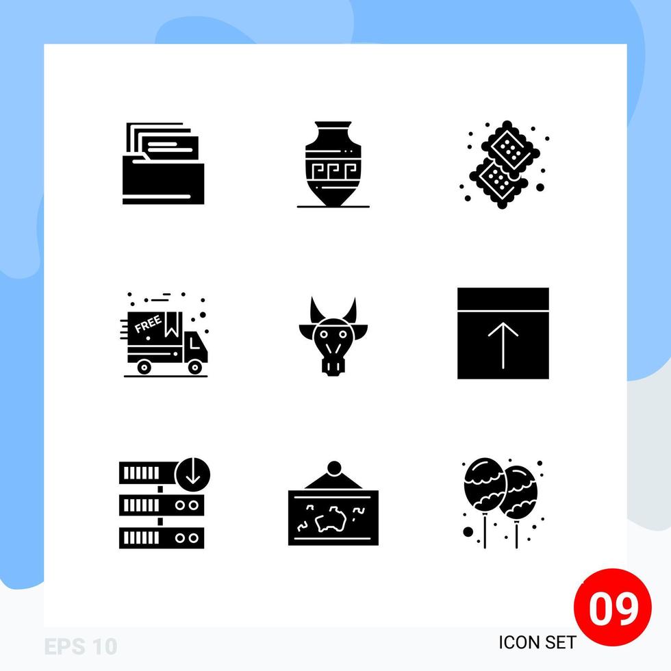 Set of 9 Modern UI Icons Symbols Signs for bull adornment cookie delivery black friday Editable Vector Design Elements