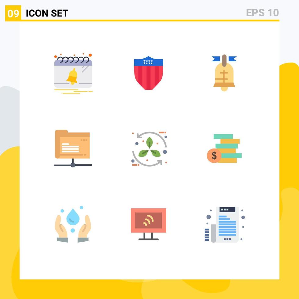 Pictogram Set of 9 Simple Flat Colors of cycle storage ball server data Editable Vector Design Elements